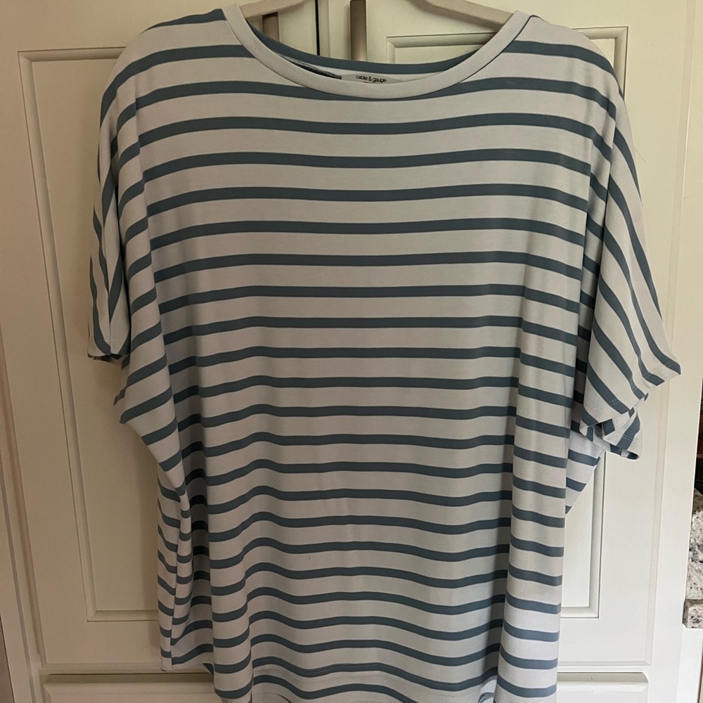 Cable & Gauge Striped drop shoulder oversized Tee in White and Light Blue